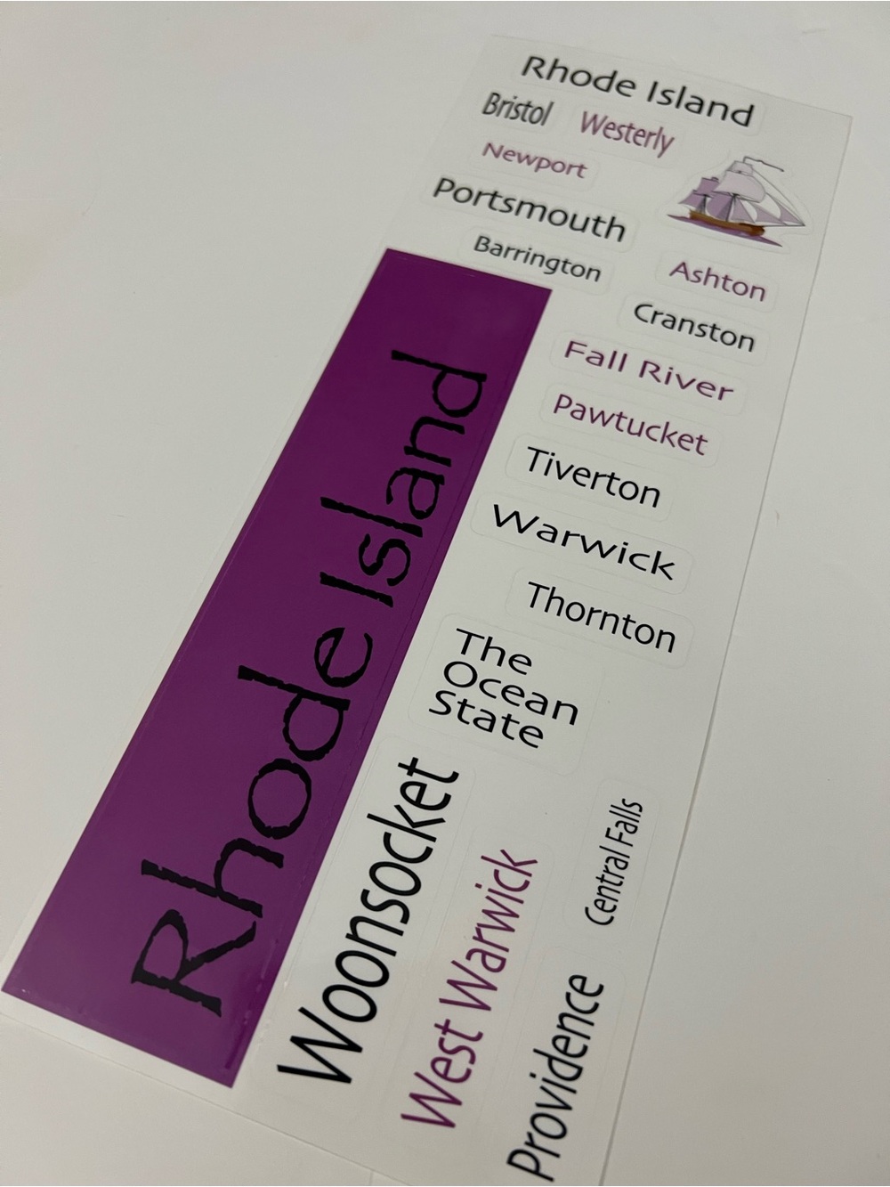 Rhode Island Purple State City Name Decal Stickers